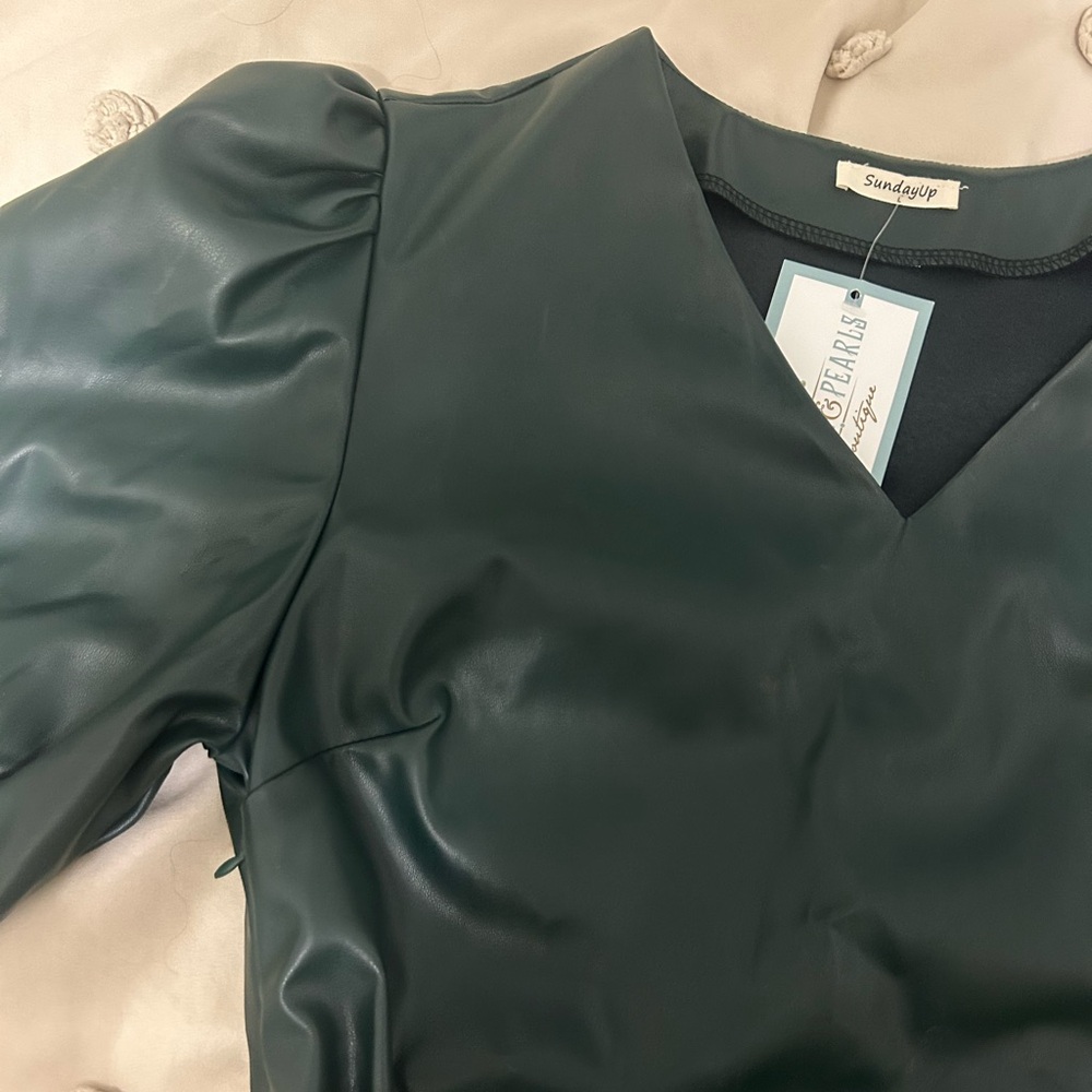 Boutique Green Leather Dress